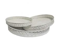 DRULINE Vassoio Rotondo Metallo Casa Campagna Vintage Antico Ripiano Marrone Shabby Chic - Bianco, Set da 3