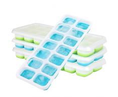 Stampo Cubetti di Ghiaccio Con Coperchio, RISVOWO 4 Pezzi Formine Cubi Ghiaccio Riutilizzabili, Silicone Porta Ghiaccio, Certificato LFGB & BPA Free, Impilabile Forme Per Ghiaccio per Cocktail, Succo