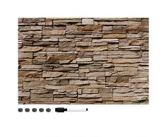 Navaris Memo Board Lavagna Magnetica 40x60cm - Lavagnetta Scrivibile Cancellabile con 1XPennarello e 5X Calamite - Bacheca Effetto Stone Wall Marrone