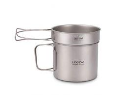 Lixada Set di pentole da Campeggio da Esterno in Titanio Ultraleggero Set da 900ml Pentola e Padella 350ml con Manici Pieghevoli (2)