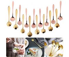 DBAILY 16 Pezzi Cucchiaino Per Mescolare Fiore Cucchiaio Set In Acciaio Inox Fiore Cucchiaio Set per Mescolare Cucchiaio Da Zucchero Da Bar Tè Cucchiaino Da Tè Cucchiaino Da Gelato(DOro, Oro Rosa)