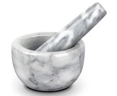 Tera Mortaio con Pestello Marmo Mortaio e Pestello Diametro Esterno 10cm e Diametro Interno 7cm Macinazione per Pesto Pillole Spezie Semi Duri in Colore Bianco