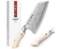 HEZHEN 18,7CM Acciaio di Damasco Coltello da Mannaia, Coltello da Cuoco Cinese, Coltello da Carne Mannaie per Verdure Macellaio Tritatutto, Manico in G10 Bianco Avorio