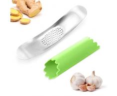 1 spremiaglio e 1 manicotto in silicone per pelare laglio, taglia aglio in acciaio inossidabile, aglio e zenzero facili da premere, facile da usare e facile da pulire