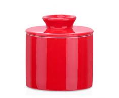 LOVECASA Contenitore per Burro con Coperchio, Contenitore in Porcellana per Conservare Il Burro, 6,5 Once Stile Francese Burriera, Rosso
