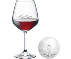 Generico Bicchiere Vino Personalizzato - Calice Vino Rosso Inciso - Personalizzabile con Nome, Data e Caratteri Diversi (1 Pezzo)