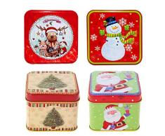 Scatola di latta di Natale,4 pezzi scatola di caramelle di immagazzinaggio di latta di Natale quadrata da,scatola di imballaggio del regalo di cottura dei biscotti di Natale tema(stile casuale)