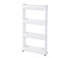 SONGMICS Scaffale Stretto a 4 Ripiani da Cucina, Carrellino Salvaspazio per Cucina Bagno, Portaoggetti Portabottiglie con Rotelle, Altezza di 102, 5 cm Bianco KFR04W
