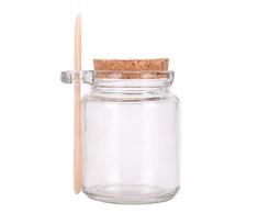 Barattolo in vetro trasparente da 250 ml, con coperchio ermetico in sughero e cucchiaio di legno, contenitore per alimenti ricaricabile, per tè, caffè, marmellata di zucchero