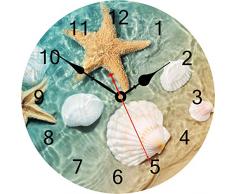 TAHEAT Conchiglia Stella marina Orologio da parete, Accurato Decorativo Orologi, Silenzioso Non ticchettio Facile da leggere Orologio da parete per Camera da letto/ Soggiorno/ Cucina, 20 cm