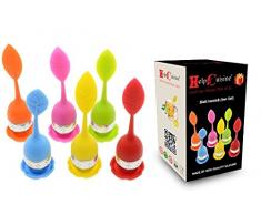 HelpCuisine® infusore per tè/Filtro per tè, Infusore per Te e Tisane a Forma di Foglia di tè, Realizzato in Silicone Privo di BPA con setaccio in Acciaio Inox (Set da 6 infusori)