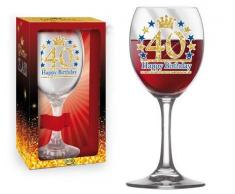 Bicchiere da Vino - Wine Glitter Glass - Per il brindisi di Compleanno (40 Anni)