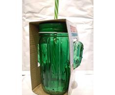 Cartoleria Varzi Dal 1956 Bicchiere Cactus Barattolo Vetro con Tappo e Cannuccia