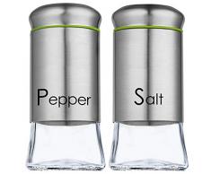 KADAX Saliera e Pepiera in Vetro e Acciaio Inox, Set di 2, 150 ml, mini Saliera e Pepiera con Coperchio, Saliera in Vetro e Acciaio Inox, trasparente/argento