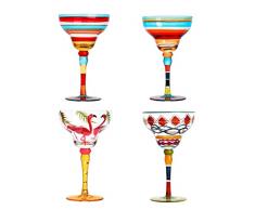 HIUHIU Bicchiere Da Margarita Dipinto, Collezione Messicana Bicchieri Da Margarita Senza Stelo Set Di Bicchieri Da Margarita Unici/Decorativi Soffiati A Mano,4pcs k