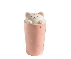 Tazza da caffè gatto con cannuccia, Tazza da viaggio in ceramica con coperchio 3D Kitty, Tazza alta per il tè, Latte, Bolla di tè, Caffè per il Campeggio, Regalo di tazza di Natale 480ML (Rosa)