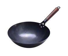 Wok Di Ferro Martellati A Mano Cinesi, Wok Multiuso in Ghisa Padelle, Senza Rivestimento, Pentola Antiaderente Per Fornelli Elettrici/Induzione/Gas,30cm