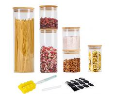 GoMaihe 6 PCS Barattoli di Vetro Barattolo Cucina, Contenitori Alimentari con Coperchio di A Tenuta dAria Bambù, Contenitore Ermetico per Alimenti Pasta caffè, Vetro Borosilicato (0.3/0.5/1/2.1L)
