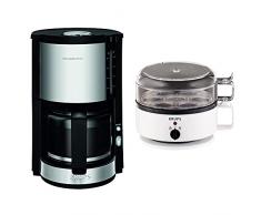 Krups Km321 Proaroma Plus Macchina Da Caffè Con Recipiente In Vetro, 10 Tazze, 1100 W, Design Moderno, Nero Con Inserti In Acciaio Inox & Ovomat Super F 230 70 Bollitore Per Uova Colore: Bianco