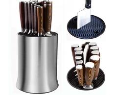 Grande Ceppo Portacoltelli universali con fessure per forbici e affilatura, per una facile pulizia, in acciaio inossidabile, antiruggine 18x23cm