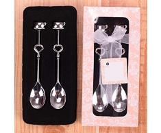qingsb cucchiaini da caffè Lungo Cucchiaio dosatore in Acciaio Inox con Amore Cuore Tea Tono Cucchiaio Set Wedding Favor Party Gift 2PCS