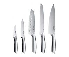 hecef Coltelli da Cucina a Manico Vuoto Set di 5 Pezzi, Coltello in Acciaio Inossidabile Lucidato Avanzato, Set di Coltelli da Cuoco Professionale, Coltello da Cucina con Lama Affilata