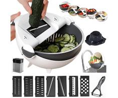 Mandolina per verdure professionale - affettatrice per verdure multifunzione regolabile con scola verdure ed accessori - grattugia taglia verdure cubetti julienne con separatore uova