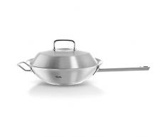 Fissler Pure-profi collection - Wok in acciaio INOX (Ø 30 cm, 4.1 Litri) con coperchio in metallo, wok non rivestito, per induzione