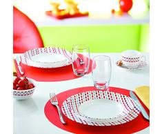Luminarc 9211899 - Servizio da 6 Piatti da Dessert, Sixties Opale, 19 x 19 x 1,7 cm, Colore: Rosso/Bianco