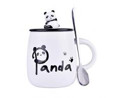 Tazza da caffè in ceramica con coperchio 3D Panda e cucchiaio, tazze carine per caffè, tè, latte, Natale, per donne, ragazze e ragazzi