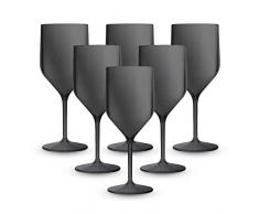 BRYNA - Set 6 Pezzi Bicchieri Croisiere da 25 Cl in Policarbonato (Plastica Rigida), 100% Design Italiano, Bicchieri Infrangibili, Calici Vino Riutilizzabili e Lavabili in Lavastoviglie, Nero