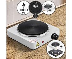 Fornello Elettrico - Piastra Singola o Doppio, 1000-2500W, 5 Livelli di Potenza, Acciaio, Nero o Bianco - Piastra Riscaldante, Piano Cottura per Viaggio, Campeggio (Bianco, Piastra singola)