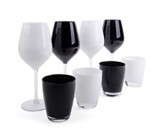 Excelsa Color Wine Set Calici e Bicchieri, Vetro, Bianco e Nero, 8 Unità, 30 cl
