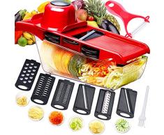 Mandolina Affettatrice Multifunzione,Affettaverdure,Tagliaverdure,Tritatutto Grattugia,6 Lame Affilate Intercambiabili in Acciaio inox con Anche Pelapatate, Taglierina per Patate,Pomodoro,Cipolla