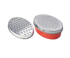 BESTonZON Grattugia da Cucina in Acciaio Inox per Formaggio parmigiano, con Contenitore (Rosso)
