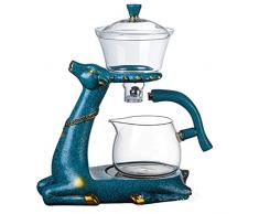 RORA Set da tè in vetro Kungfu resistente al calore con riscaldatore magnetico per divaricazione dellacqua rotante, teiera in vetro pigro semiautomatica per cervi (teiera)