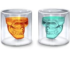 Webao Bicchieri da Whisky in Vetro Bicchieri da Birra con Teschio Set di 2, Cristallo Bicchieri per Shot, Vino, Liquore, Cocktail, 250ml