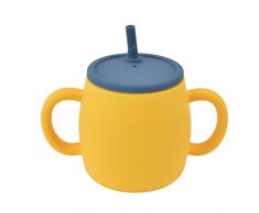 Tazza per bere in silicone da 280 ml Tazza in silicone Tazza per lapprendimento del bambino con coperchio in paglia per neonati e neonati(giallo blu scuro)