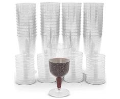 LATERN 50 Pezzi Bicchieri da Vino con Glitter Argento, 170ml Bicchieri da Degustazione in Plastica Bicchieri da Vino per Feste con Stelo Riutilizzabili Tazze da Dessert per Birra Whisky Champagne