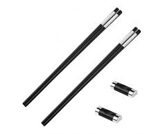 Set di 2 paia di bacchette con supporto, bacchette riutilizzabili in acciaio inossidabile placcate in titanio, bacchette per sushi bacchette in fibra di vetro per cucina asiatica bacchette cinesi