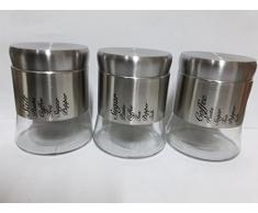 SET 3 BARATTOLO IN VETRO E ACCIAIO SALE ZUCCHERO CAFFE'