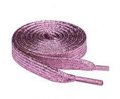 Olukssck 2 paia Lacci Piatti Glitter Metallici Premium, Stringhe Scarpe Sportive, Lacci per Sneakers Resistenti, Lunghezza 80 - 100 - 120 - 140 - 160 cm, Larghezza 10 mm, Rosa, 120cm