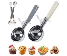 Binjor 2Pcs Palline Paletta per Gelato con grilletto Riutilizzabile in Acciaio Inossidabile Cucchiaio per Gelato con 2 Misurino a Doppia Faccia per Melone per Gelato Purea di Patate Frutta