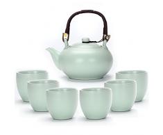 Webao Servizio da tè cinese in ceramica, teiera da 600 ml e 6 tazze da 120 ml Kungfu, smalto modificato in forno, teiera asiatica per amanti del tè, verde