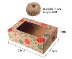 24 Pezzi Scatole di Ciambella di Natale e Regalo di Biscotti Scatola da Forno con Finestra e 80 m Corda, Scatole del Regalo del Cartone, 8.7 x 6 x 2.8 Pollici per Dolci, Biscotti, Torte Piccolo
