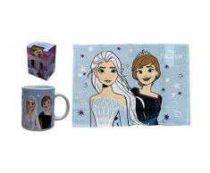 CORIEX SRL Set Tazza + TOVAGLIETTA in Tessuto Frozen II Disney Elsa Anna Ceramica Mug - D03195MC