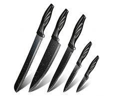 Set Coltelli da Cucina Professionali 5 Pcs Cadrim Acciaio Inox Set Coltelli Chef Pane Carne Verdure Coltello Sbucciatura Multiuso Lavabili in Lavastoviglie Prova di Calore Non Adesivo Affilato Leggero