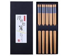 Antner - 5 paia di bacchette di bambù, riutilizzabili, in stile giapponese, set regalo, in classico bambù naturale, lavabili in lavastoviglie, 22,5 cm