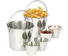 COM-FOUR® Set 6 pezzi snack bowl con salsiera - ciotola per patatine fritte per servire snack e finger food - secchiello snack con manico (Secchiello per patatine fritte - 02 pezzi)