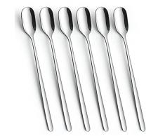 Cucchiai a manico lungo, set di 6 cucchiai da latte in acciaio inox, ideali per caffè al latte, espresso, cioccolata calda, bevande calde, lavabili in lavastoviglie, 23 cm (argento)